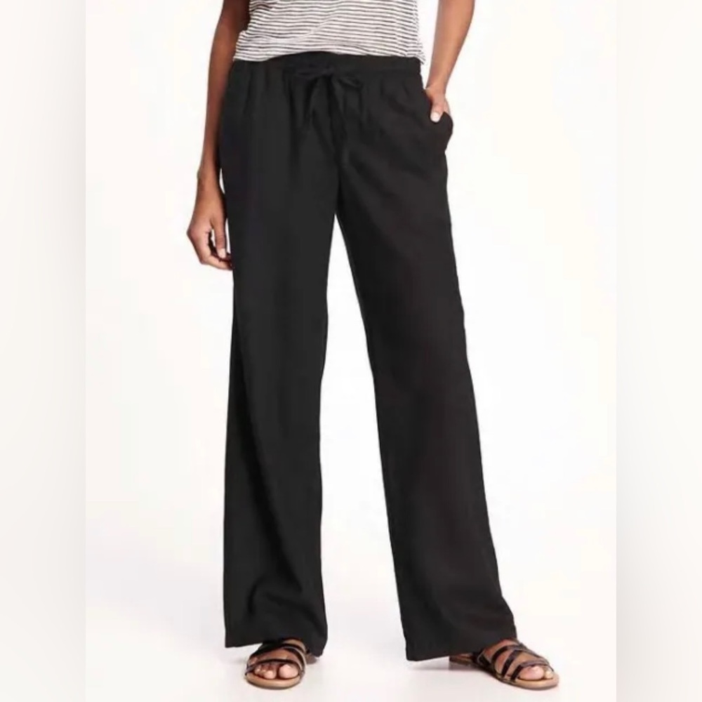 Old Navy Black Linen Drawstring Pants